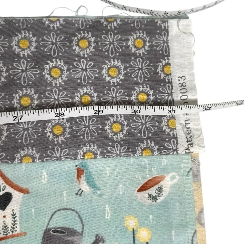 Handmade Large yellow gray blue Spring garden Print Bedroom Decor Quilt topper